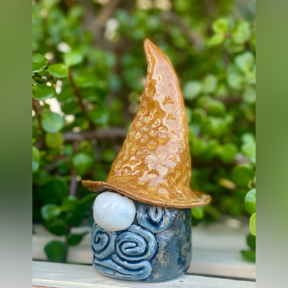Handcrafted Ceramic Gnome with Orange Hat